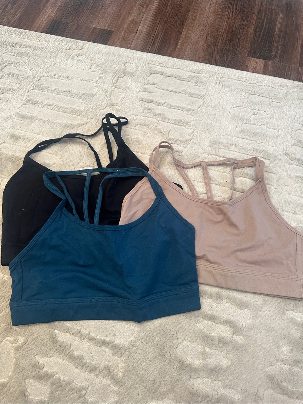 3-Pack Alphalete Women's Strappy Bralette - Black, Teal, Blush/tan